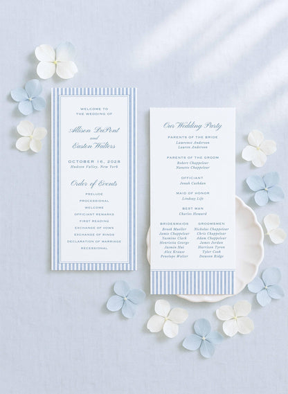 Blue Striped Wedding Program Template