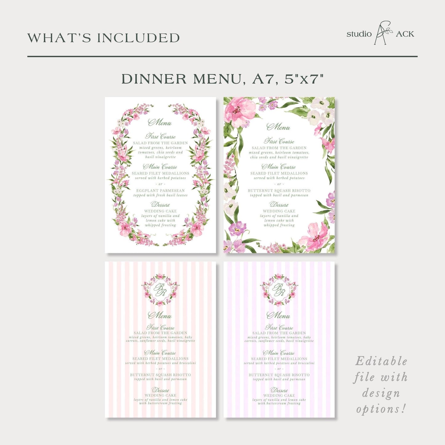Purple Floral Wedding Menu Template