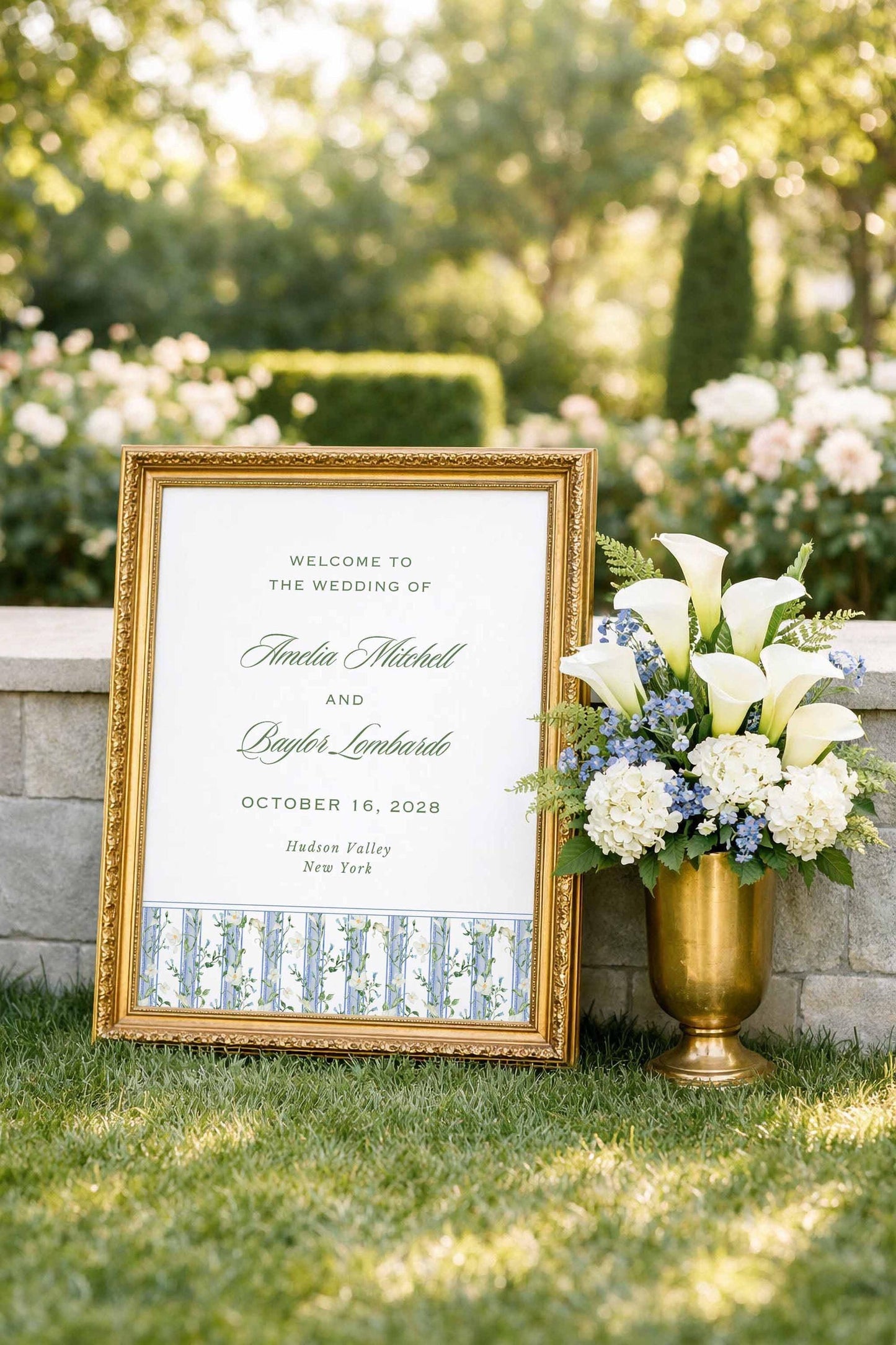 Blue, White & Green Wedding Welcome Sign Template