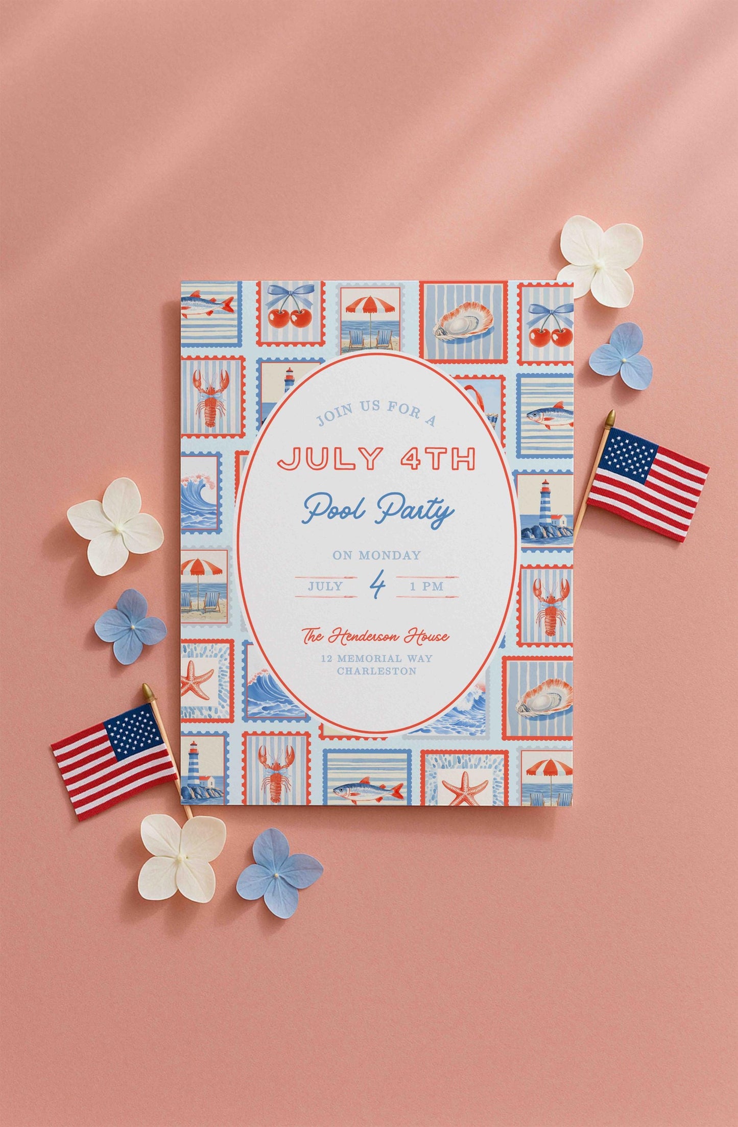 July 4th Pool Party Party Invitation Template
