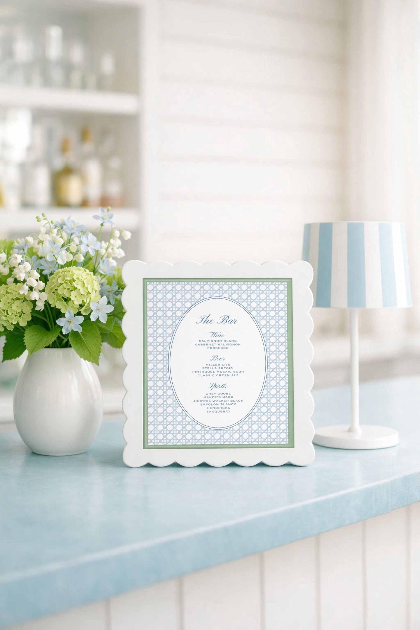 Blue Rattan Wedding Bar Menu Template