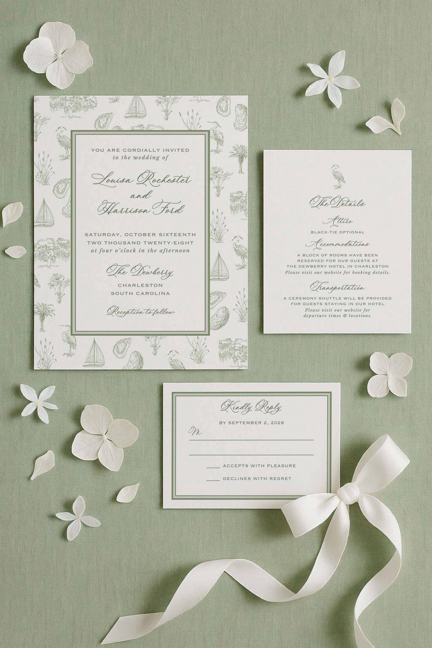 Southern Toile Wedding Invitation Suite Template