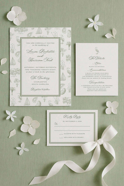 Southern Toile Wedding Invitation Suite Template