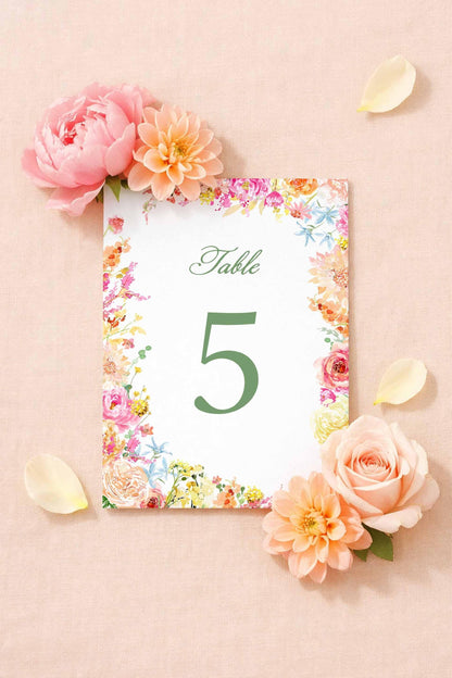 Colorful Floral Wedding Table Number Template