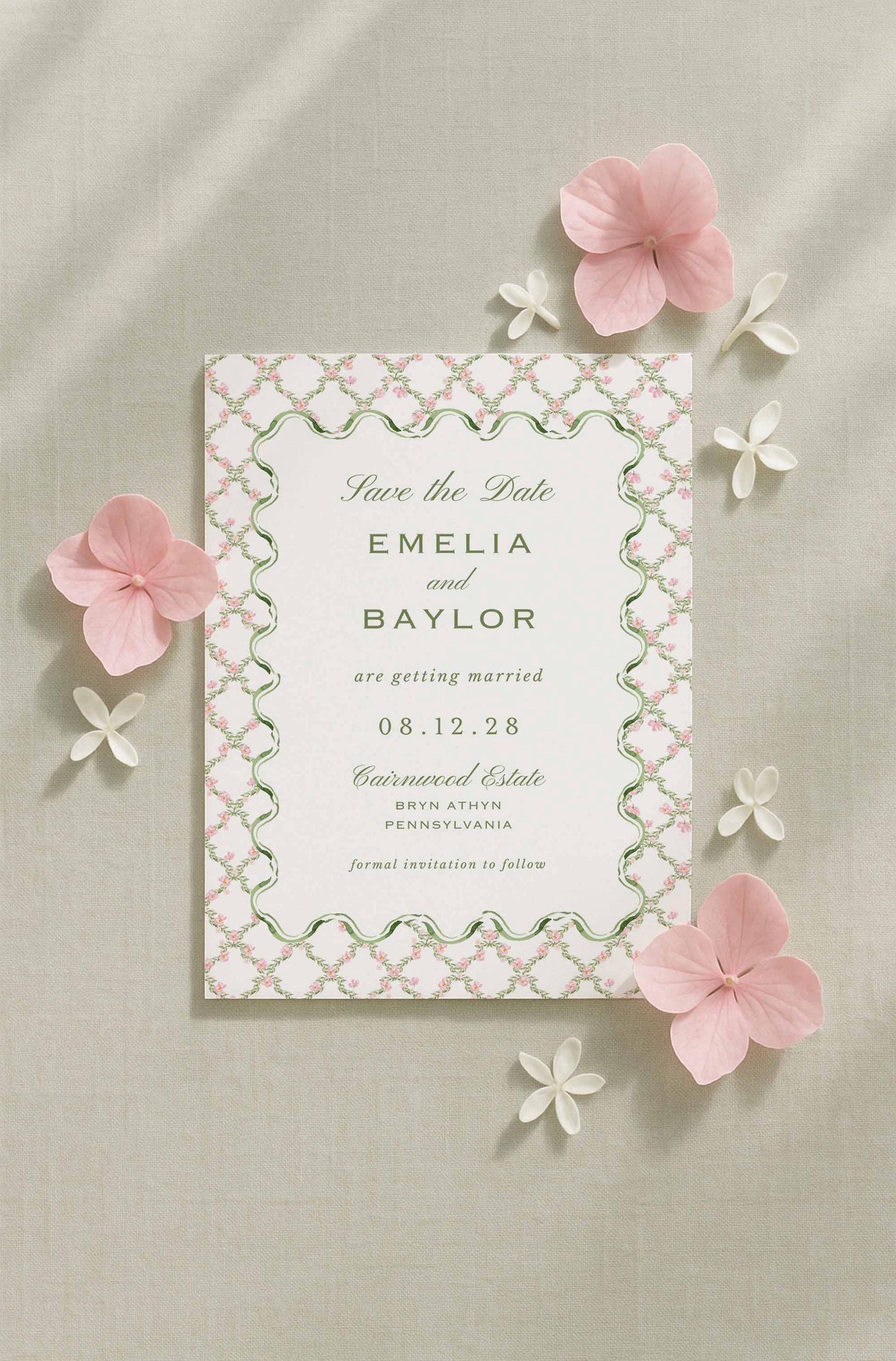 Watercolor Trellis Save the Date Template
