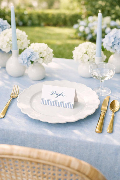 Blue Striped Wedding Place Card Template