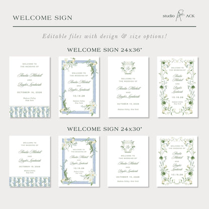 Blue, White & Green Wedding Welcome Sign Template