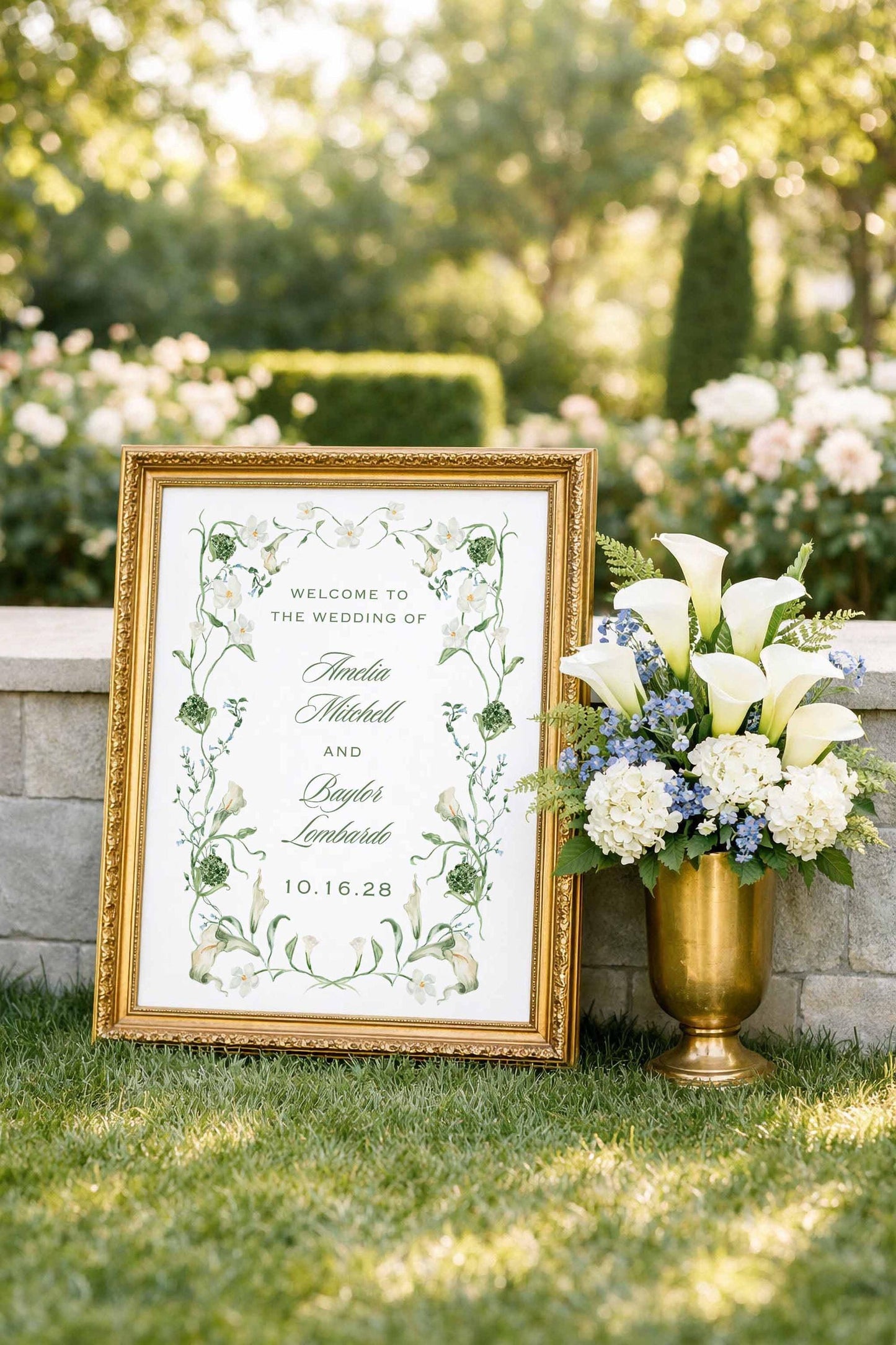 Blue, White & Green Wedding Welcome Sign Template