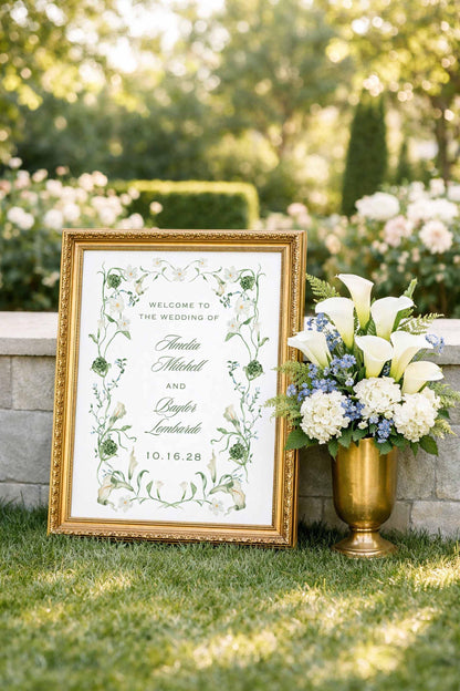 Blue, White & Green Wedding Welcome Sign Template