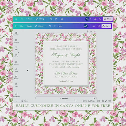 Purple Floral Rehearsal Dinner Invitation