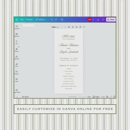 Old Money Striped Wedding Program Template