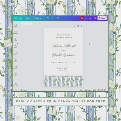 Blue, White & Green Wedding Welcome Sign Template