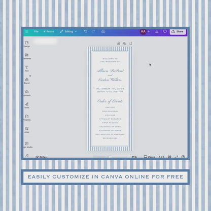 Blue Striped Wedding Program Template