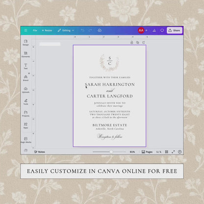 Neutral Floral Line Art Wedding Template Bundle