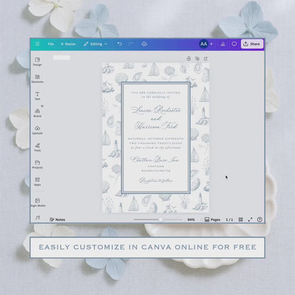 Coastal Toile Wedding Template Bundle