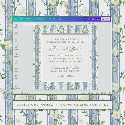 Blue, White & Green Rehearsal Dinner Invitation