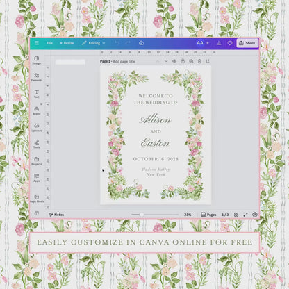 Hand-Painted Floral Wedding Welcome Sign Template