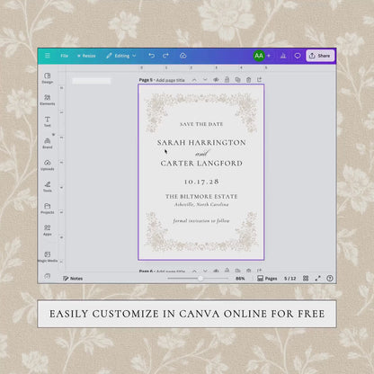 Neutral Floral Line Art Save the Date Template