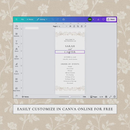 Neutral Floral Line Art Wedding Program Template