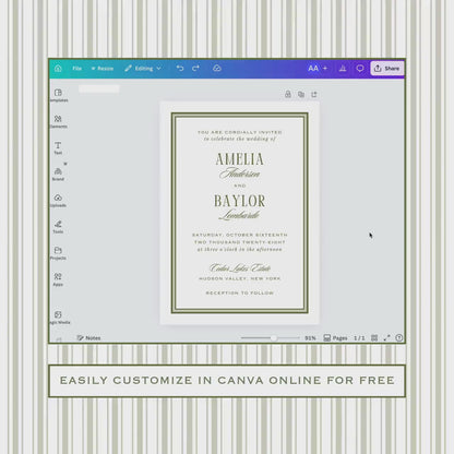Old Money Striped Wedding Template Bundle
