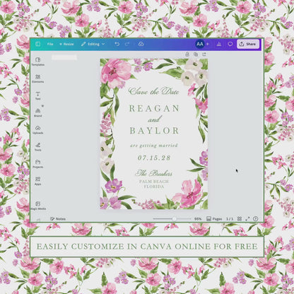 Purple Floral Save the Date Template