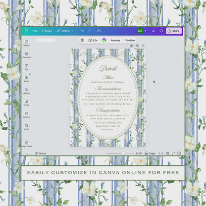 Blue, White & Green Wedding Invitation Suite Template
