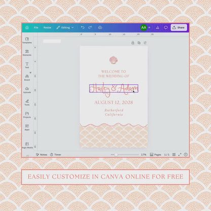 Whimsical Beach Wedding Welcome Sign Template