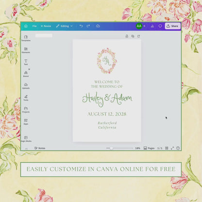Whimsical Garden Wedding Welcome Sign Template