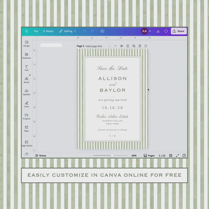 Green Striped Save the Date Template