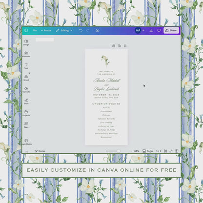 Blue, White & Green Wedding Program Template