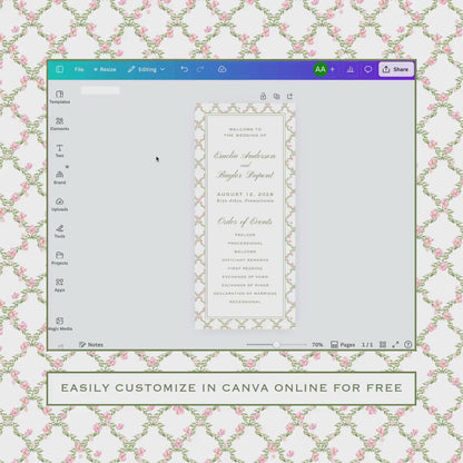 Watercolor Trellis Wedding Program Template