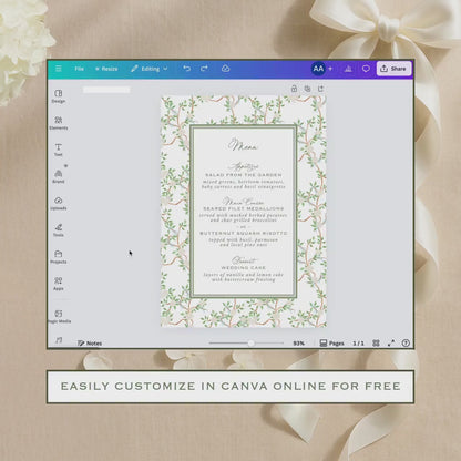 Neutral Chinoiserie Wedding Menu Template