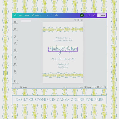Fun Wavy Wedding Welcome Sign Template