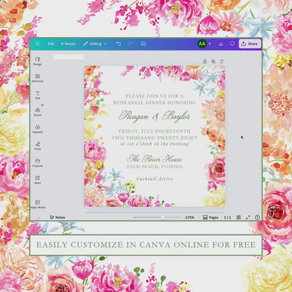 Bright Colorful Floral Rehearsal Dinner Invitation Template