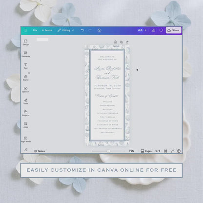 Coastal Toile Wedding Program Template