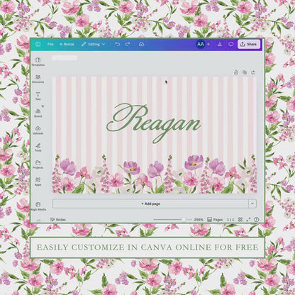 Purple Floral Wedding Place Card Template