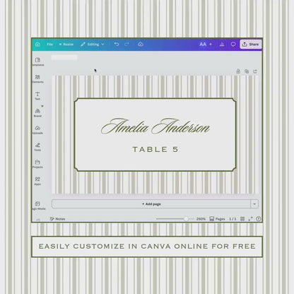 Old Money Striped Wedding Escort Card Template