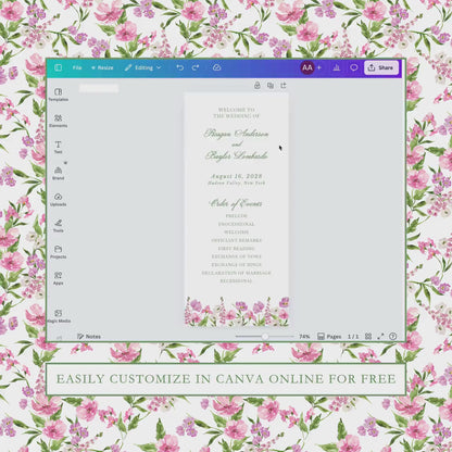 Purple Floral Wedding Program Template