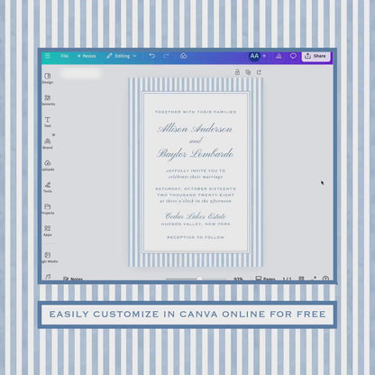 Blue Striped Wedding Template Bundle