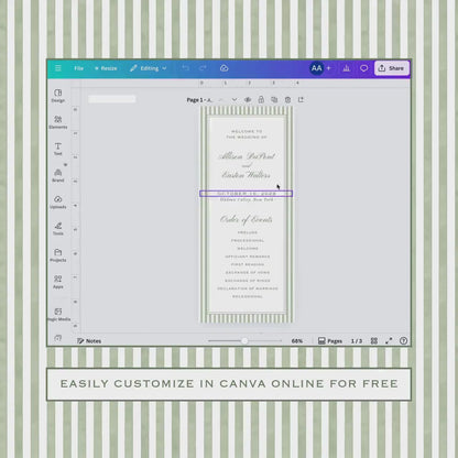 Green Striped Wedding Program Template