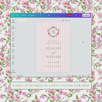 Purple Floral Wedding Welcome Sign Template