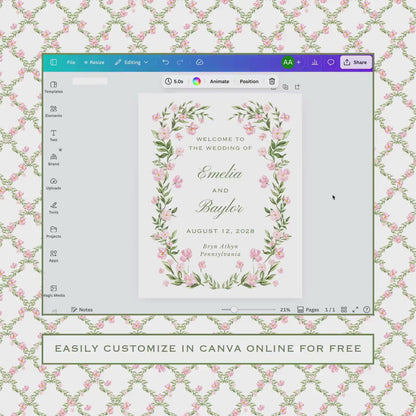 Watercolor Trellis Wedding Welcome Sign Template