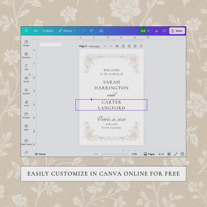 Neutral Floral Line Art Wedding Welcome Sign Template