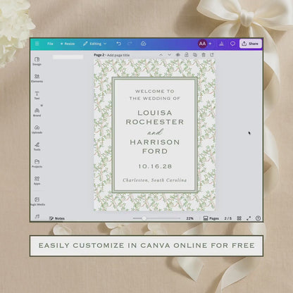 Neutral Chinoiserie Wedding Welcome Sign Template