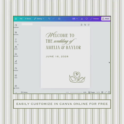Old Money Striped Wedding Welcome Sign Template