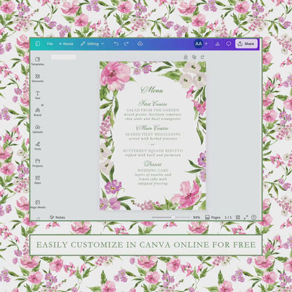Purple Floral Wedding Menu Template