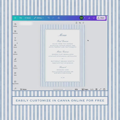 Blue Striped Wedding Menu Template