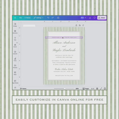 Green Striped Wedding Template Bundle