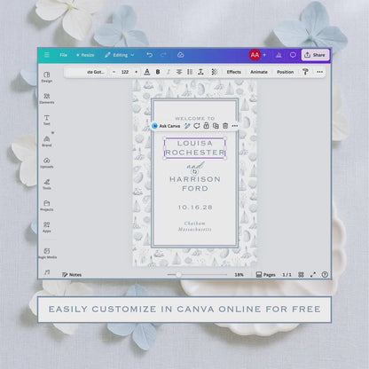 Coastal Toile Wedding Welcome Sign Template