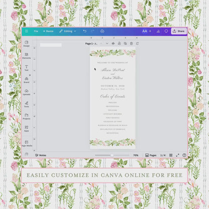 Hand-Painted Floral Wedding Program Template